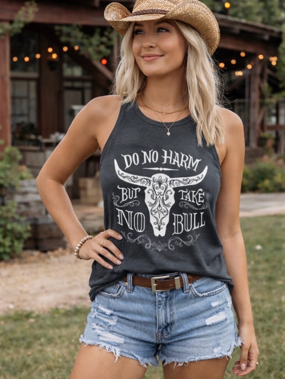 “Do No Harm But Take No Bull” Tank Top in Charcoal